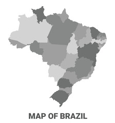Brazil Greyscale political map simple flat illustration