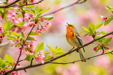 a bird is perched on a branch of a tree