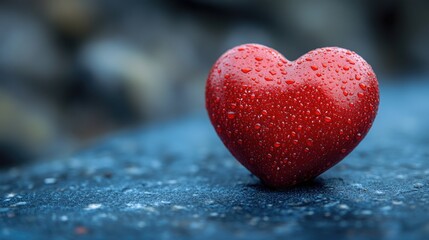 Obraz premium A small red heart sits on top of a blue surface, often used for decoration or as a symbol of love and affection