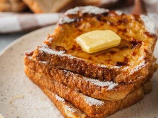 French Toast with Honey and Butter, Sweet Breakfast Delight, Delicious and Tasty Morning Treat