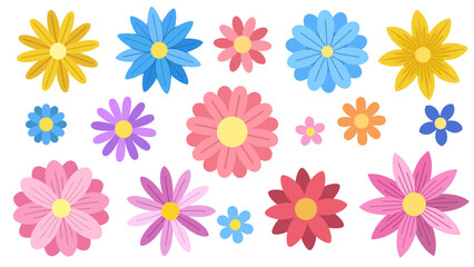 Set of spring colorful flowers. Floral vector elements for spring, summer, Easter and other designs. Cute flower heads icons on white background. Flowers Collection.