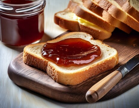 tartine de pain avec du beurre frais et de la confiture pour un petit d&eacute;jeuner en ia