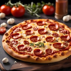 italian pizza with salami and tomatoes