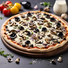 italian pizza with mushroom,  salami and tomatoes
