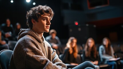 Actors engaged in rehearsal for a theatrical production in an intimate venue setting