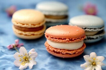 Delicate French meringue-based confections on a flat surface