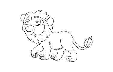 Continuous one single line drawing of lion. Lion minimalism line art design vector illustration, One line design silhouette of lion. Hand drawn minimalism style.vector illustration.