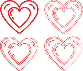 Heart shapes, red and white, simple outlines, minimalist design, symmetrical composition, valentine's theme, graphic illustration, clean lines, vector art style, love symbols, geometric shapes, flat c