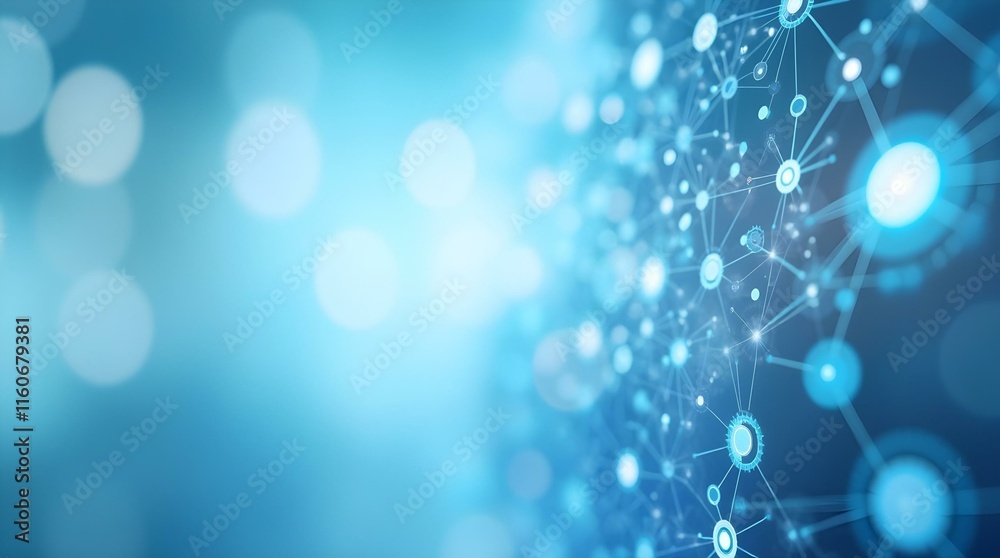 Aufkleber Abstract blue background with glowing nodes and connecting lines, symbolizing networks and connections