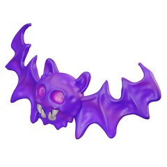 3d illustration Purple bat wings spread wide bright eyes show teeth.