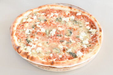 Traditional Turkish cuisine. Pizza, pita, pidesi, sucuk, hummus, kebab. Many dishes on the table. Serving dishes in restaurant. Margherita,  mix, formaggi, veggie karisik pizza. Top view, flat lay