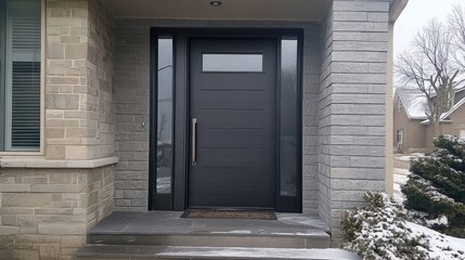 Dark gray fiberglass entry door silhouette with sleek modern design