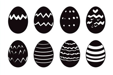 A collection of six Easter eggs in black and white, perfect for springtime or Easter-themed projects