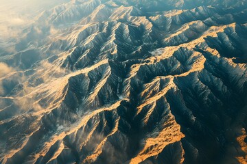 Aerial View of Mountain Ranges with Sunlight