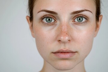 Fototapeta premium A close-up shot of a woman's face featuring distinct freckles