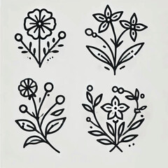 simple single floral outline minimal on a white background