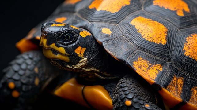 Captivating close-up of a turtle with intricate shell patterns in natural habitat