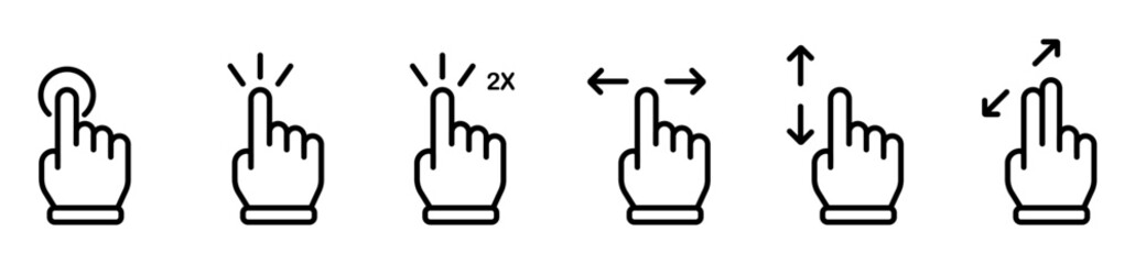 hand clck cursor tap double tap scroll move up down zoom and hold icon bundle