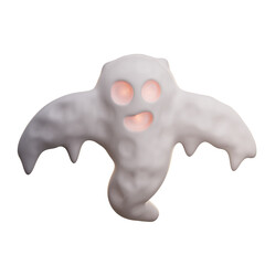 3d illustration friendly ghost floats with glowing eyes and mouth 2
