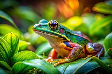 Fototapeta premium Colorful Frog in Lush Forest Scene