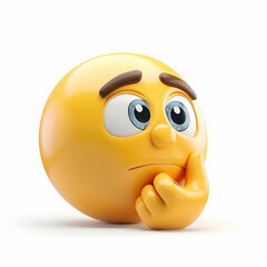 Thoughtful Yellow Emoji with Big Eyes and Hand on Chin Pose