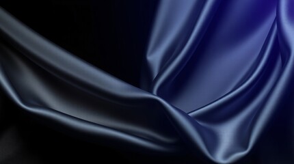 Fototapeta premium Dark dark deep Silk Black color abstract background. Silk satin velvet fabric. Elegant luxury rich. Curtain drapery folds line wave flow. Romance Valentine's Birthday Christmas. Design