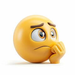Yellow emoticon with worried expression and thoughtful gesture