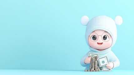 Fototapeta premium A cheerful character with money, symbolizing wealth and success.