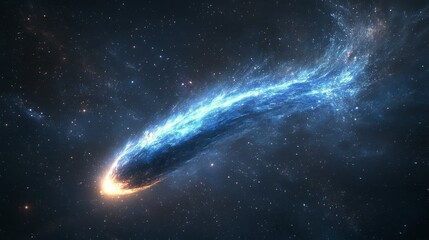 Obraz premium Bright comet streaks through the cosmic landscape of swirling clouds in a stunning display of light