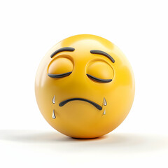 Fototapeta premium Sad Yellow Emoji with Tears Expressing Emotional Distress and Loneliness