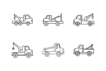 tow truck icon line art vector, set of trucks