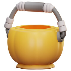 3d illustration yellow pumpkinshaped container has a gray handle 3
