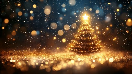 Obraz premium Golden Christmas Tree Sparkles Festive Holiday Lights