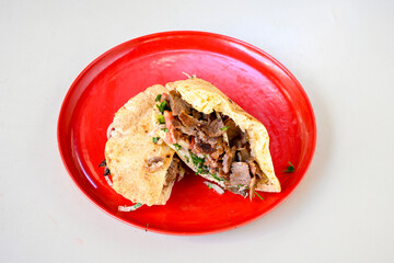 Meat Chicken Doner, between bread (Turkish Name : ekmek arasi et doner, tavuk doner, Gobit ekmek...