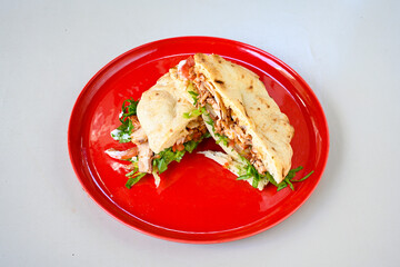 Meat Chicken Doner, between bread (Turkish Name : ekmek arasi et doner, tavuk doner, Gobit ekmek...