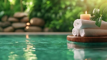Spa and Wellness Setting with Candles and Towels. Generative AI