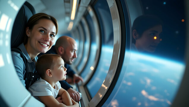 Happy Family Gazing at Earth from a Modern Vehicle