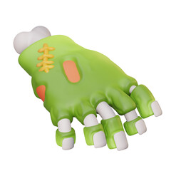 3d illustration Green zombie hand features exposed bone and stitches 