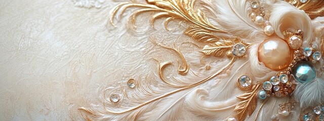 Elegant Decorative Design Featuring Gold Accents and Colorful Beads on a Textured Background