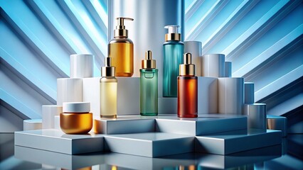 Geometric Steps Cosmetic Bottles Elegant Branding Photography