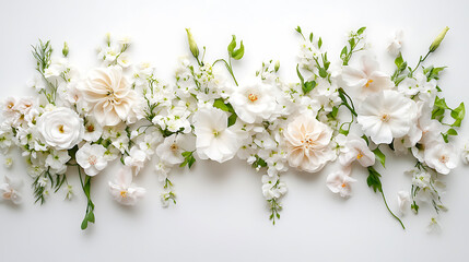 Wedding-inspired floral arrangement featuring delicate and romantic blooms on a white background 