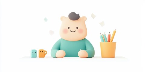 Naklejka premium A cheerful person with colorful stationery, celebrating creativity and positivity.