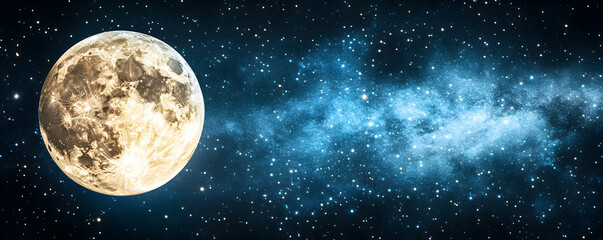 Fototapeta premium Celestial Orb, Moon's Majesty Illuminates a Starry Night, Cosmic Wonders Shine Brightly Above