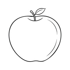 Simple black and white outline illustration of an apple with a single leaf