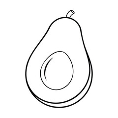 Minimalist black and white line art of a halved avocado with a seed, featuring clean, simple outlines