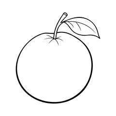 Simple black-and-white line drawing of a clementine with a stem and single leaf, isolated on a white background