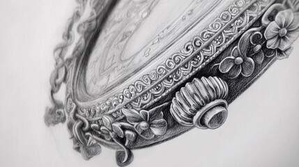 pencil sketch of a vintage pocket watch, with intricate details on the face and chain. The background is soft, allowing for text placement at the top or bottom. [Background]:[Pencil drawing] 