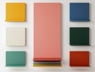 Colorful Vertical Cabinet with Floating Shelves in Various Shades, Showcasing Modern Design Aesthetic for Contemporary Home Interiors and Stylish Decor