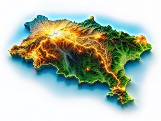 Illuminated Honduras Terrain Map, High-Resolution