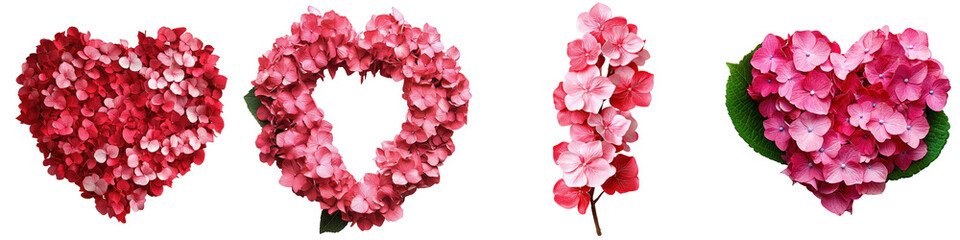 Decorative Floral Hearts and Wreaths Crafted from Pink Hydrangeas